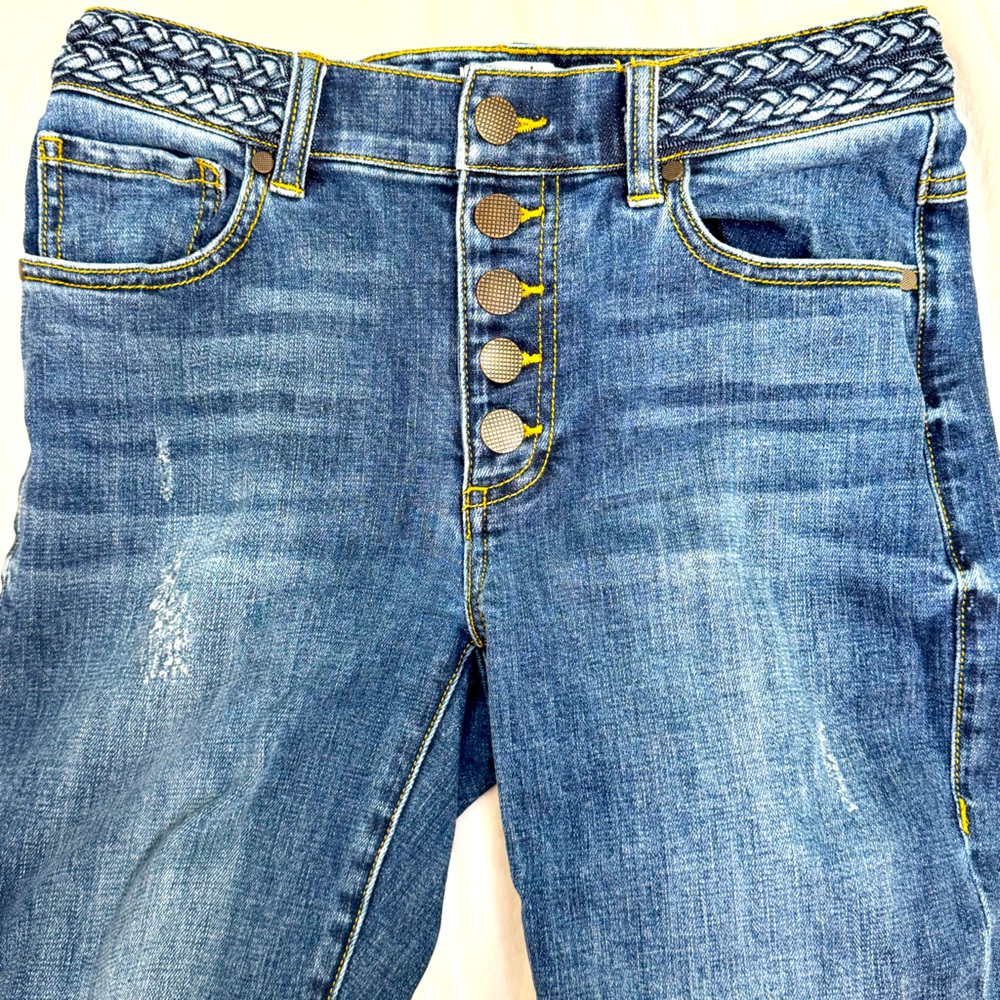 Cabi Stylish Blue Skinny Jeans with Braided Waistband Size 2